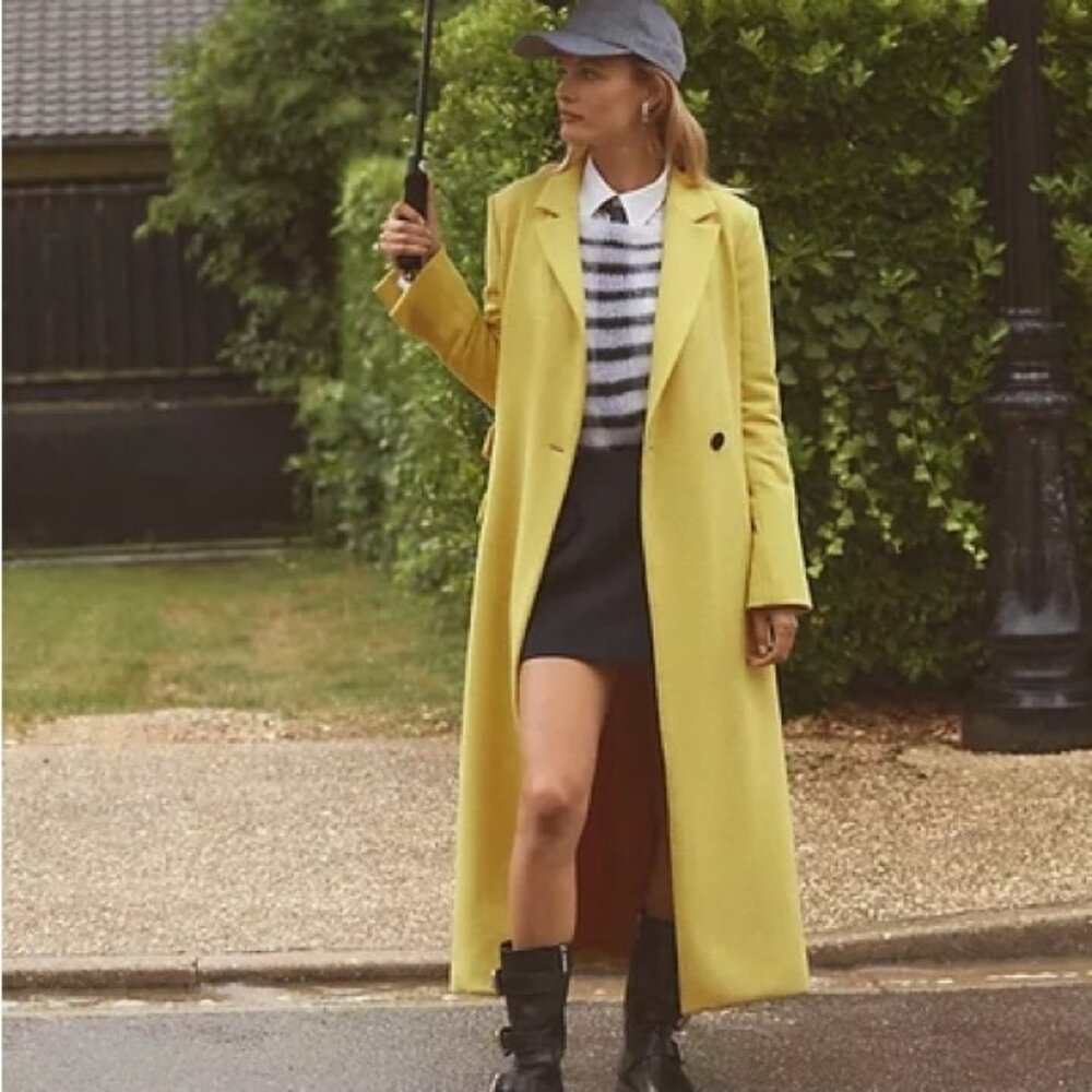 Anthropologie Maeve Longline Hourglass Coat Chartreuse Yellow Sz 4 NWT